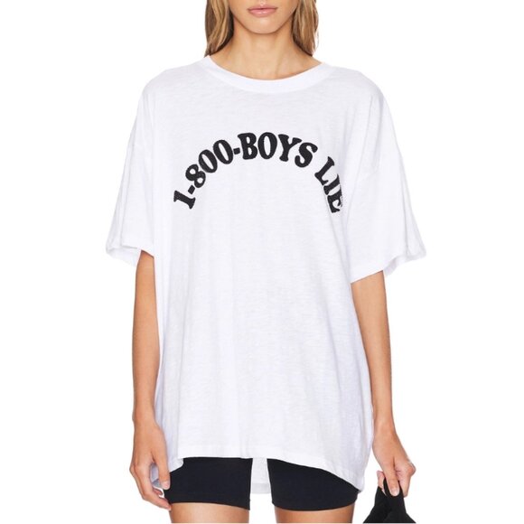Boys Lie Tops - Boys Lie White 1-800 Revamped Boyfriend Tee